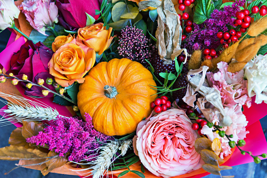 Autumn Bouquet with Pumpkin jigsaw puzzle in Flowers puzzles on TheJigsawPuzzles.com