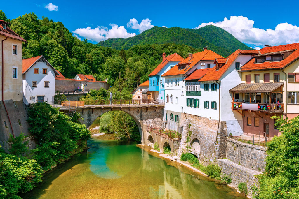 Capuchin Bridge in Škofja Loka, Slovenia jigsaw puzzle in Bridges puzzles on TheJigsawPuzzles.com