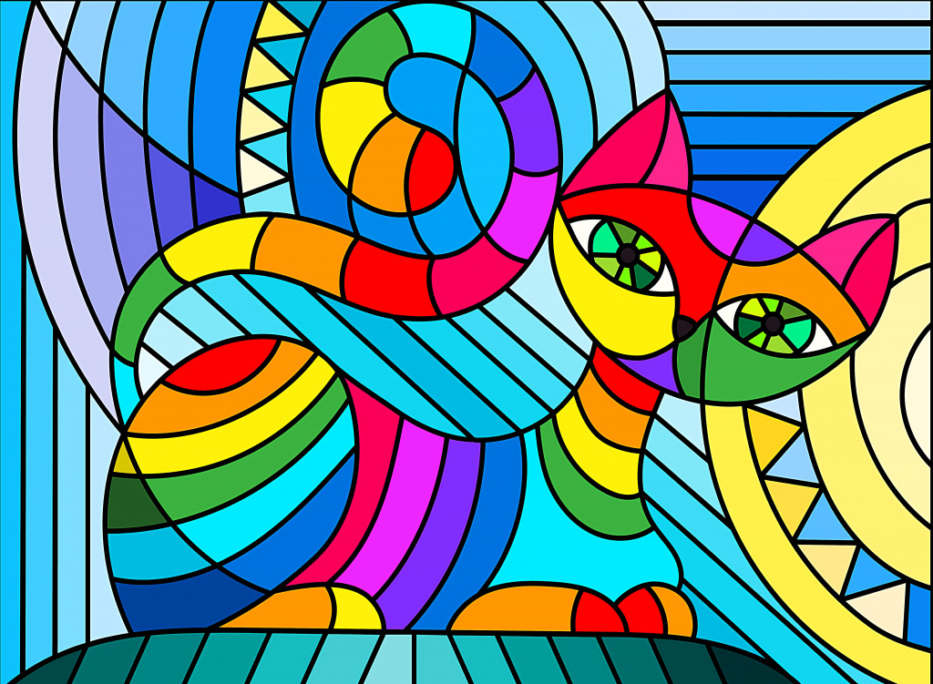 A Colorful Stained Glass Cat Illustration jigsaw puzzle in Animals puzzles on TheJigsawPuzzles.com
