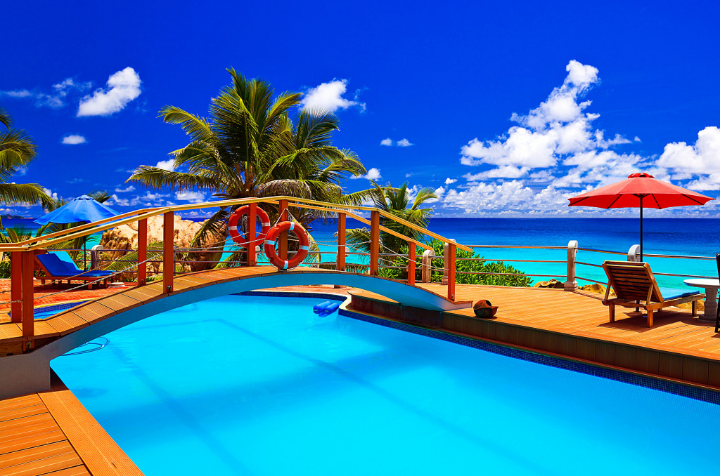 Swimming Pool on a Tropical Beach jigsaw puzzle in Great Sightings puzzles on TheJigsawPuzzles.com