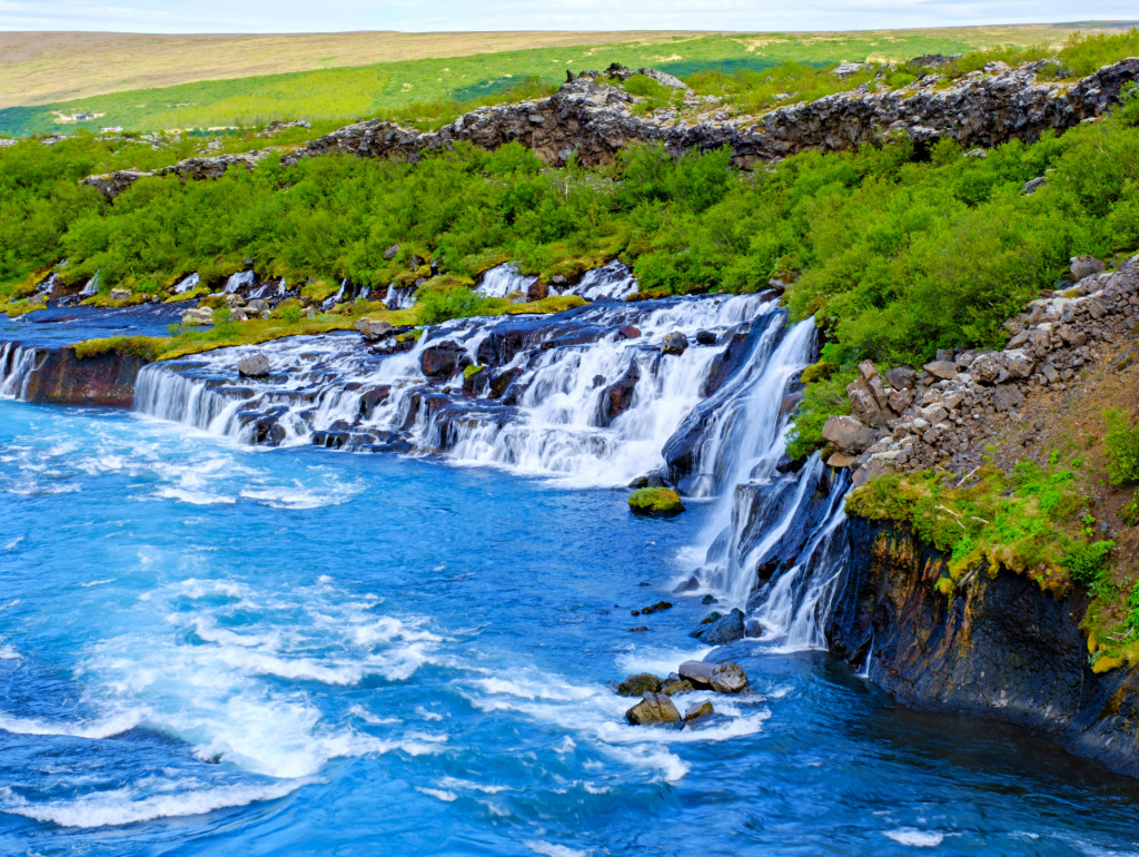 Barnafoss and Hraunfossar Waterfalls, Iceland jigsaw puzzle in Waterfalls puzzles on TheJigsawPuzzles.com