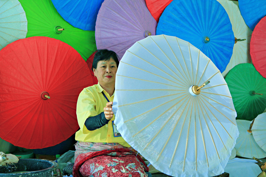 People Hand-Make and Paint Umbrellas, Thailand jigsaw puzzle in Handmade puzzles on TheJigsawPuzzles.com