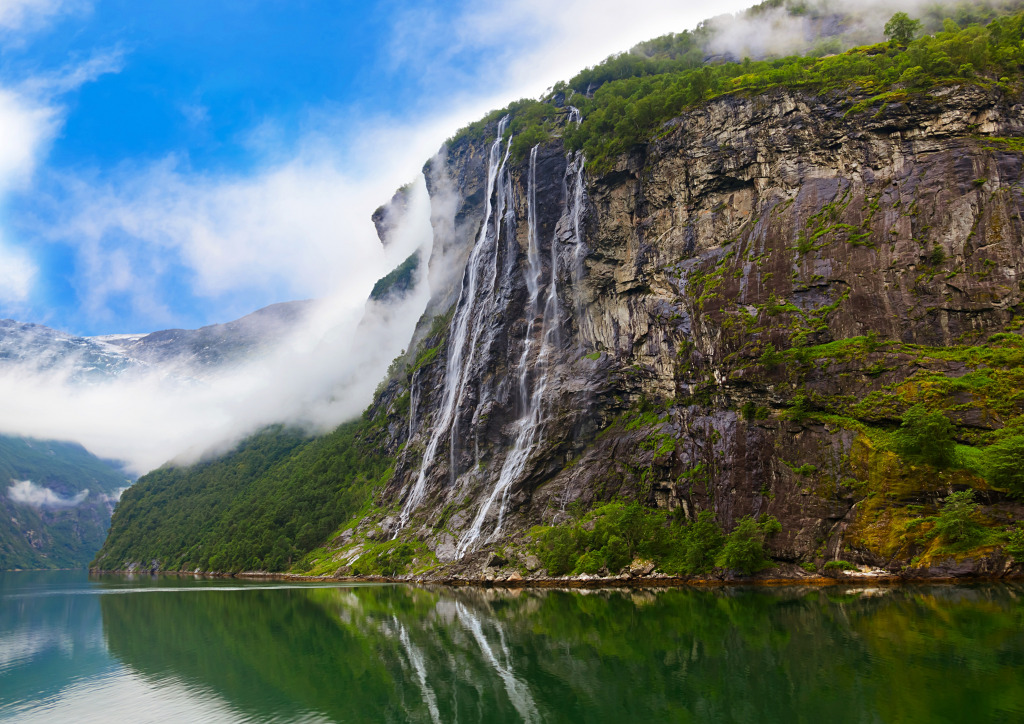 Waterfall in the Geirangerfjord, Norway jigsaw puzzle in Waterfalls puzzles on TheJigsawPuzzles.com