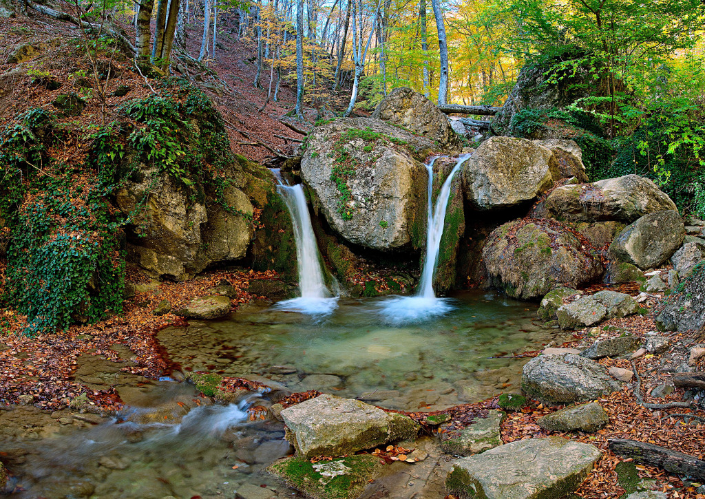 Waterfall in the Autumn Forest jigsaw puzzle in Waterfalls puzzles on TheJigsawPuzzles.com