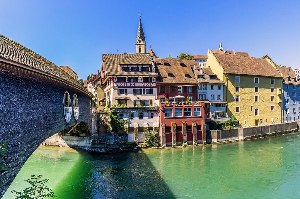 Wooden Bridge over the Limmat River, Baden jigsaw puzzle in Bridges puzzles on TheJigsawPuzzles.com