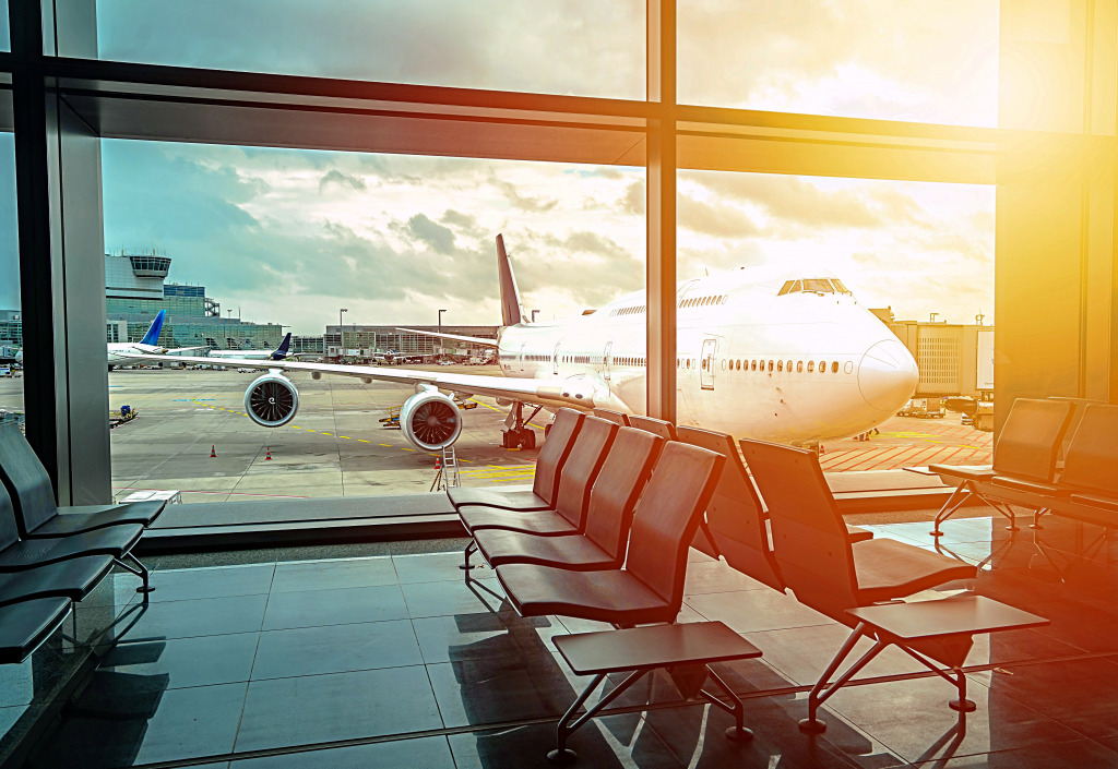 Airport Gate Waiting Area and Jet jigsaw puzzle in Aviation puzzles on TheJigsawPuzzles.com