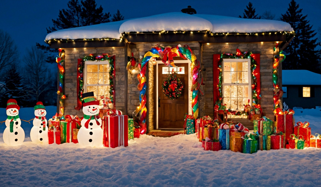 Дом с рождественским украшением jigsaw puzzle in Новый год и Рождество puzzles on TheJigsawPuzzles.com