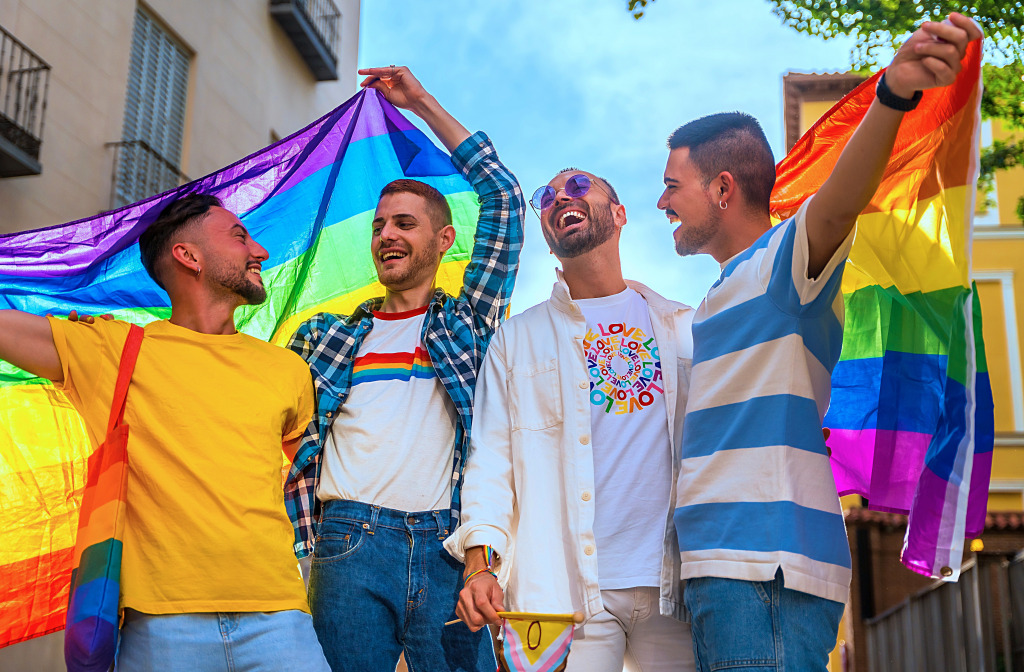 Young Men with a Rainbow Flag jigsaw puzzle in People puzzles on TheJigsawPuzzles.com