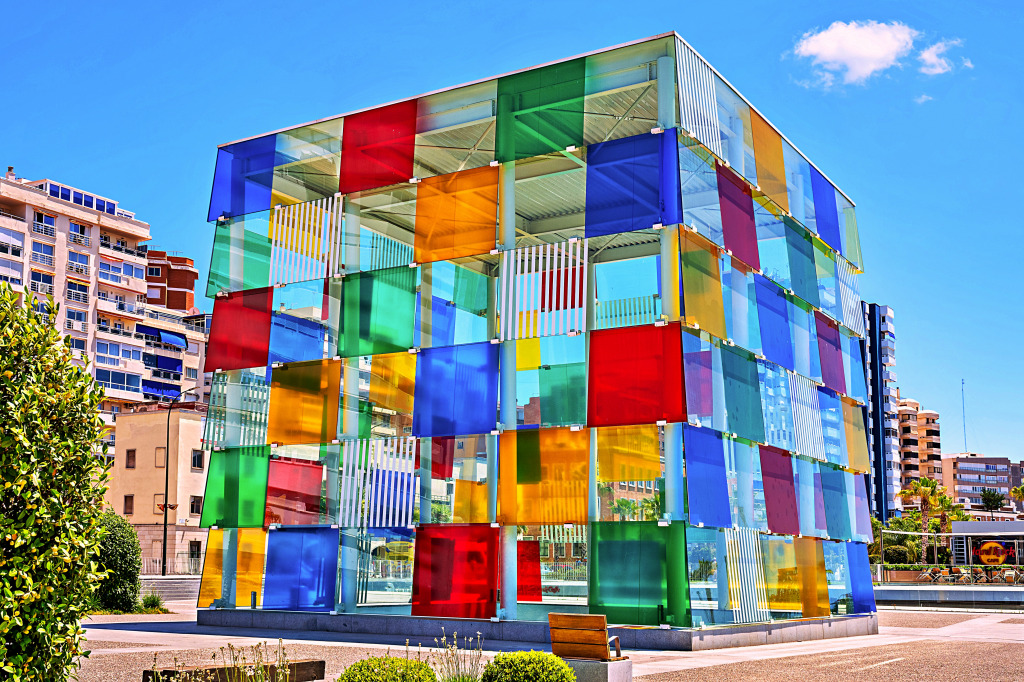 A Huge Colorful Glass Cube in Malaga jigsaw puzzle in Street View puzzles on TheJigsawPuzzles.com