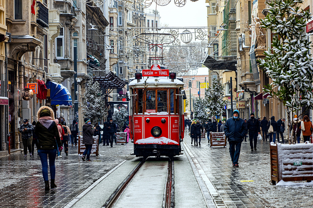 Tram in the Istiklal Street, Turkey jigsaw puzzle in Street View puzzles on TheJigsawPuzzles.com