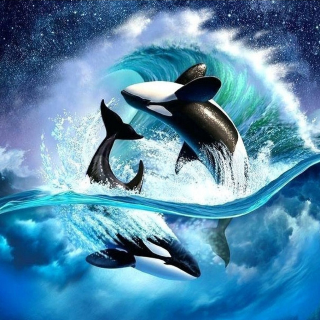 Orcas Breaching jigsaw puzzle in Keli Jones puzzles on TheJigsawPuzzles.com