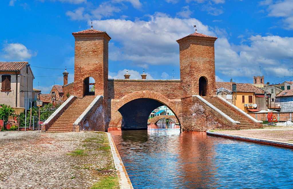 The Trepponti Arch Bridge in Comacchio, Italy jigsaw puzzle in Bridges puzzles on TheJigsawPuzzles.com