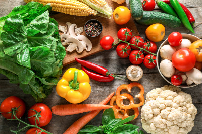 Colorful Fresh Vegetables on a Wooden Table