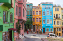 Colorful Houses in Balat, Istanbul, Turkey