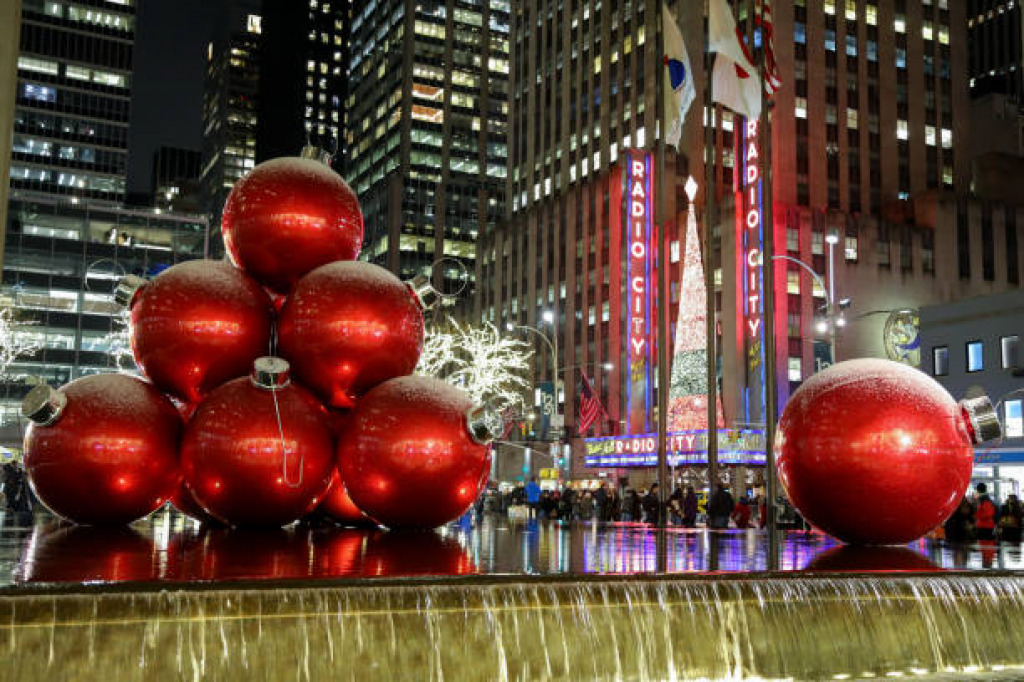 Radio City Hall Holiday Giant Red Balls jigsaw puzzle in Carolyn Wright puzzles on TheJigsawPuzzles.com