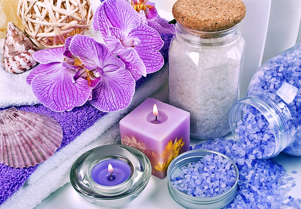 Acessórios para Banho e Orquídea jigsaw puzzle in Flores puzzles on TheJigsawPuzzles.com