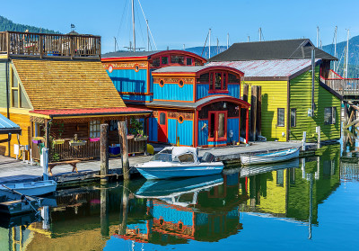 Colourful Houseboats at Cowichan Bay, BC, Canada