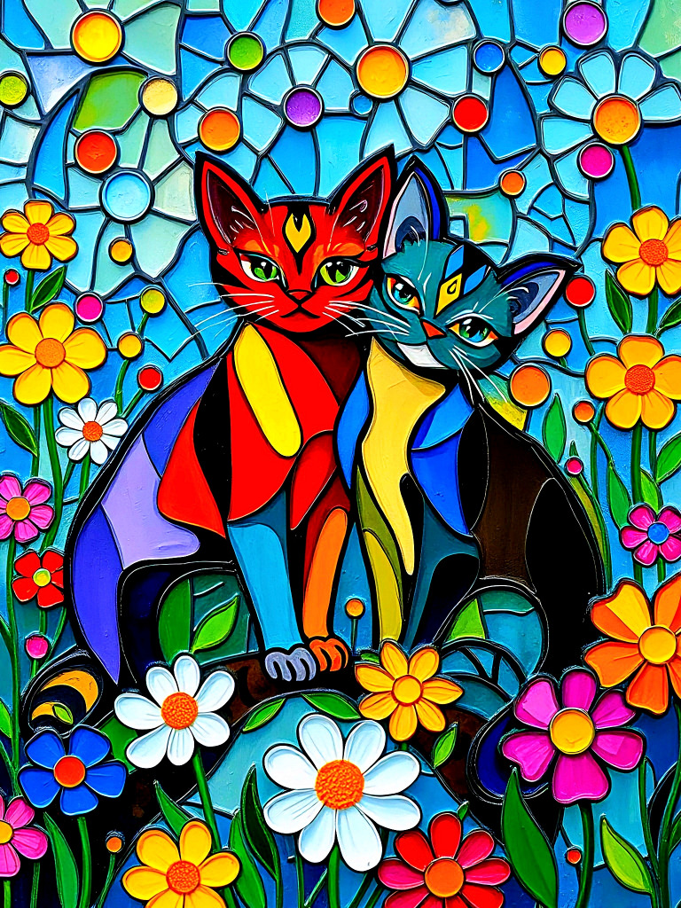Lovely Stained Glass Cats jigsaw puzzle in Puzzle of the Day puzzles on TheJigsawPuzzles.com