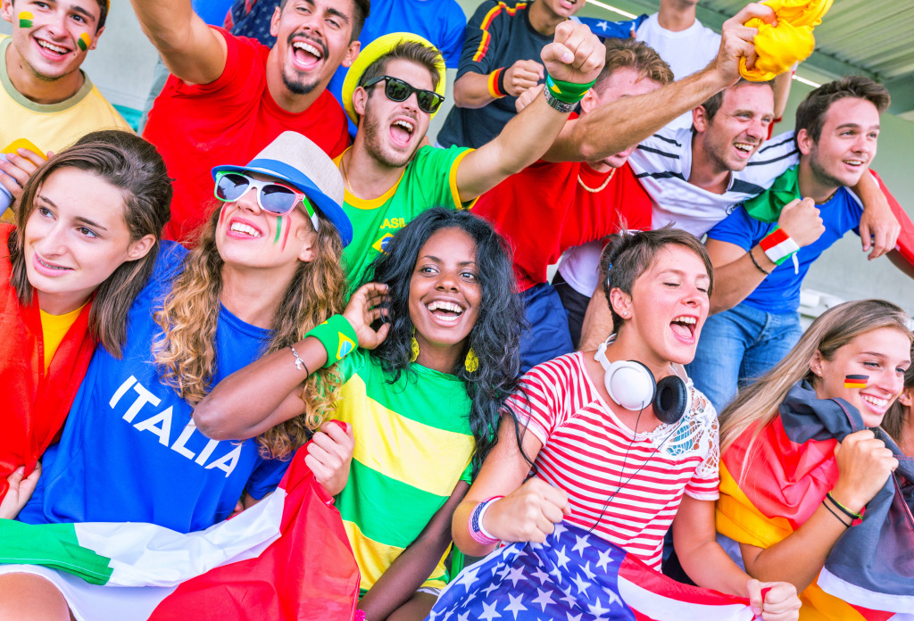 Fans aus verschiedenen Ländern im Stadion jigsaw puzzle in Menschen puzzles on TheJigsawPuzzles.com