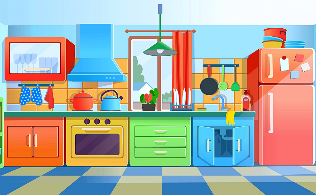 Intérieur de cuisine rétro jigsaw puzzle in Nourriture et boulangerie puzzles on TheJigsawPuzzles.com