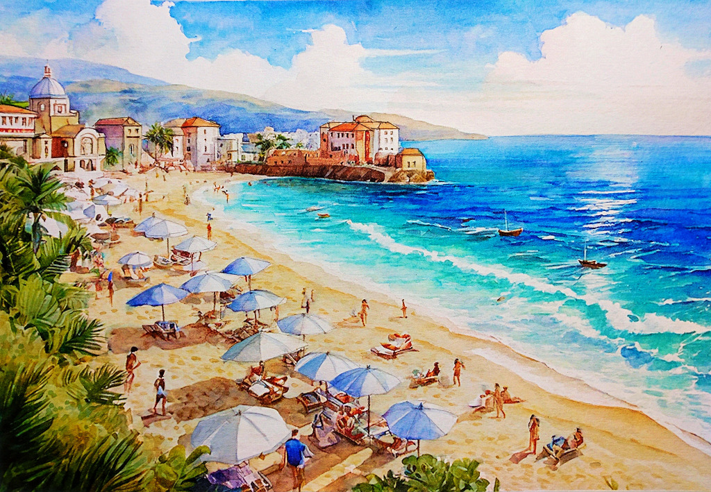 Летний пляжный отпуск jigsaw puzzle in Произведения искусства puzzles on TheJigsawPuzzles.com