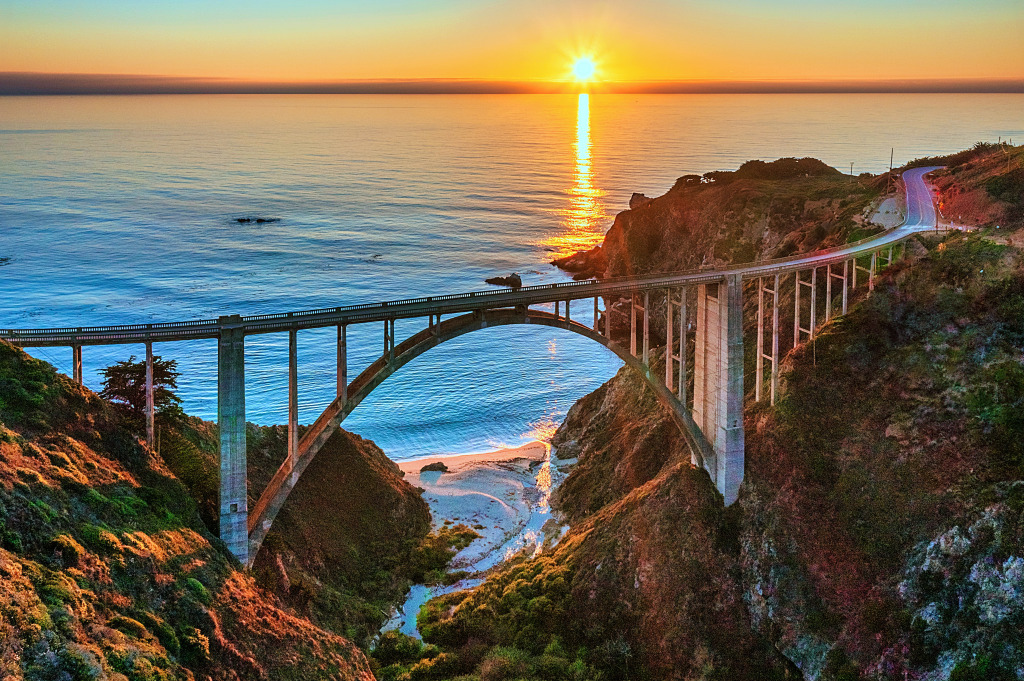 Bixby Bridge at Sunset jigsaw puzzle in Bridges puzzles on TheJigsawPuzzles.com