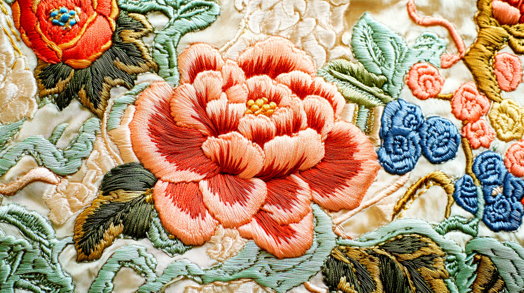 Вышитый текстиль с цветочными узорами jigsaw puzzle in Рукоделие puzzles on TheJigsawPuzzles.com