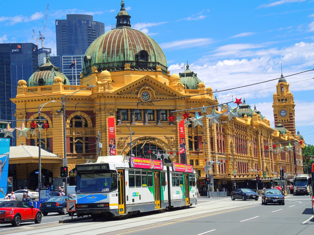 Железнодорожный трамвай в Мельбурне, Австралия jigsaw puzzle in Улицы puzzles on TheJigsawPuzzles.com