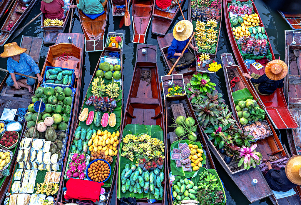 Ancient Floating Market, Thailand jigsaw puzzle in Fruits & Veggies puzzles on TheJigsawPuzzles.com