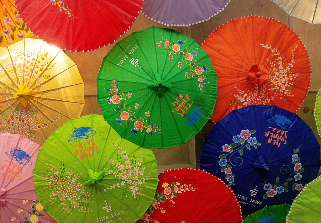 Colorful Umbrella Decoration on the Ceiling jigsaw puzzle in Handmade puzzles on TheJigsawPuzzles.com