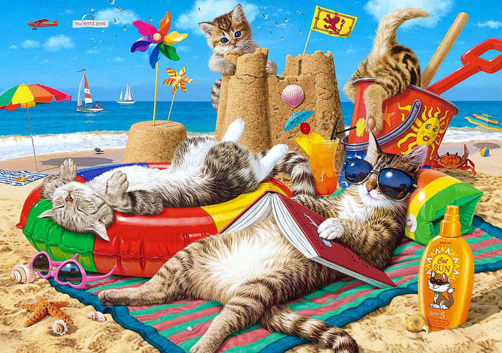 Cats on the Beach jigsaw puzzle in Animals puzzles on TheJigsawPuzzles.com