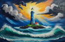 Lighthouse and Storm in the Ocean