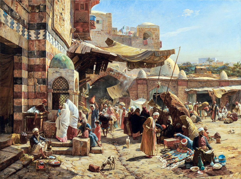 Mercado de 1887 em Jaffa por Gustav Bauernfeind jigsaw puzzle in Obras de Arte puzzles on TheJigsawPuzzles.com
