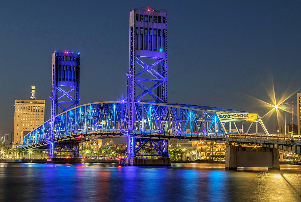 Мост Мэйн-стрит ночью, Джэксонвилл, Флорида, США jigsaw puzzle in Мосты puzzles on TheJigsawPuzzles.com