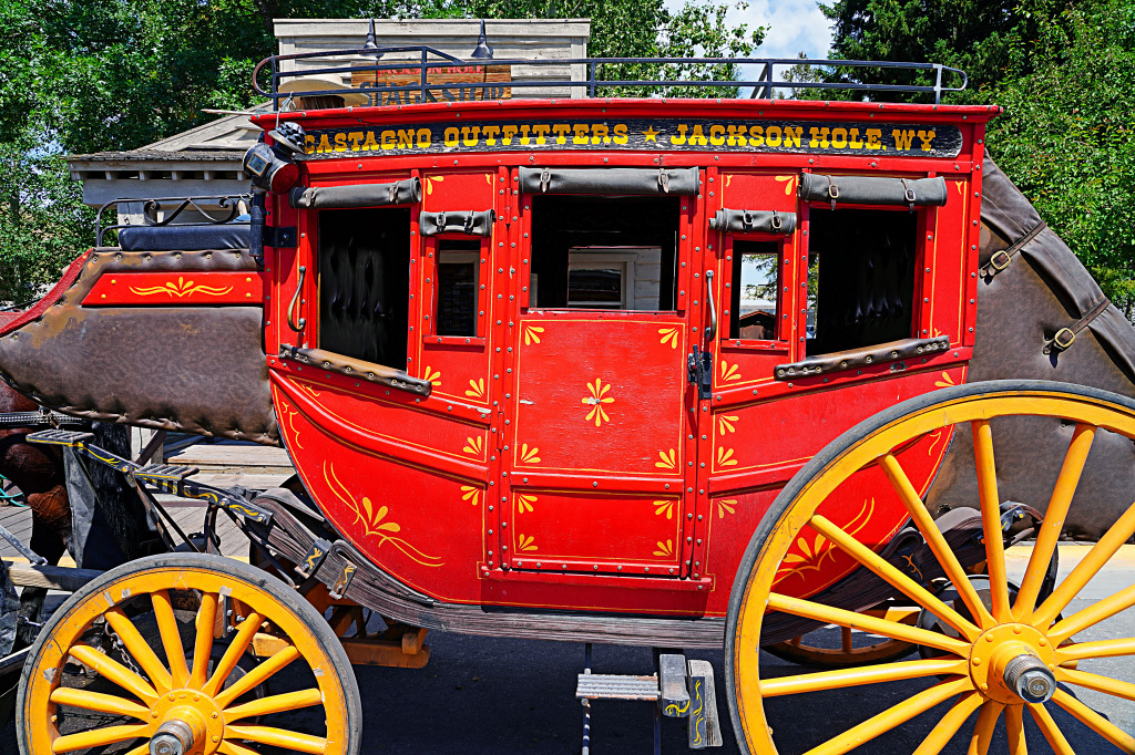 Eine Postkutsche in Jackson Hole, WY, USA jigsaw puzzle in Autos & Motorräder puzzles on TheJigsawPuzzles.com