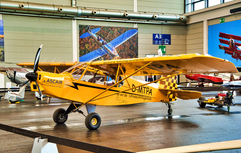 Yellow Piper J3 Cub in Friedrichshafen, Germany jigsaw puzzle in Puzzle of the Day puzzles on TheJigsawPuzzles.com