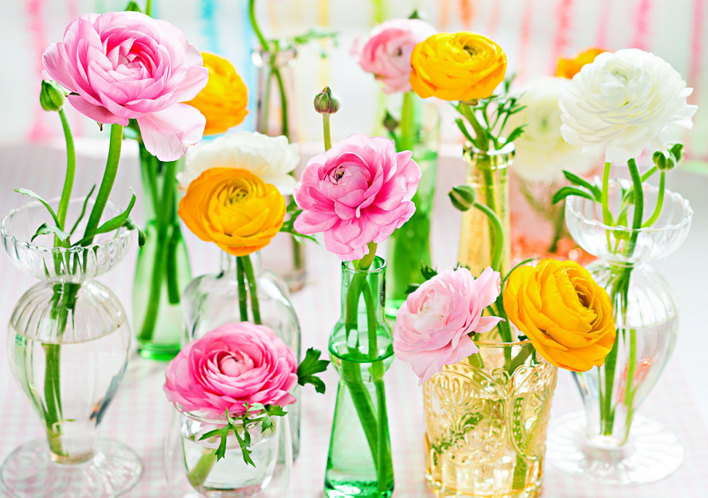 Beautiful Spring Flowers in Glass Vases jigsaw puzzle in Flowers puzzles on TheJigsawPuzzles.com