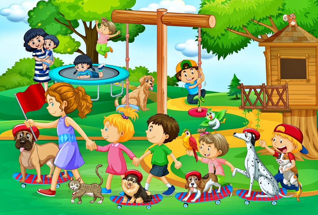 Szene auf dem Spielplatz jigsaw puzzle in Kinder Puzzles puzzles on TheJigsawPuzzles.com