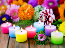 Colorful Tea Lights and Flowers