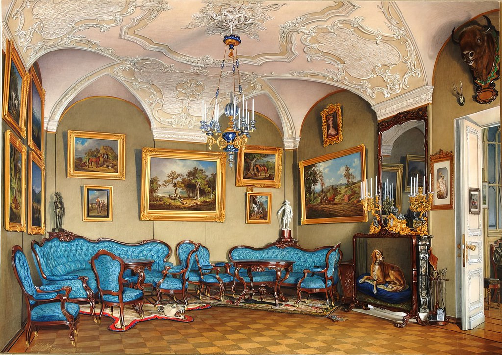 Gatchina-Palast, Aquarell von Eduard Hau (1877) jigsaw puzzle in Schlösser puzzles on TheJigsawPuzzles.com