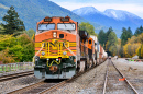 A BNSF Freight Train in the Cascade Mountains, USA