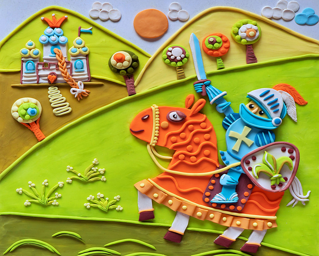 A Cute Plasticine Knight Saving the Princess jigsaw puzzle in Handmade puzzles on TheJigsawPuzzles.com