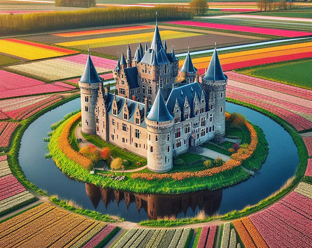 Dutch Castle and Tulip Fields jigsaw puzzle in Castles puzzles on TheJigsawPuzzles.com