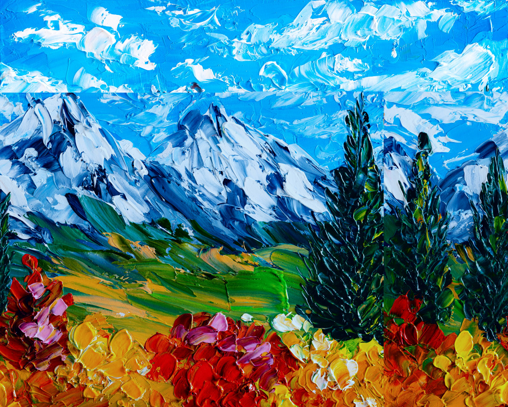 Rocky Mountain Nationalpark, Ölgemälde jigsaw puzzle in Puzzle des Tages puzzles on TheJigsawPuzzles.com