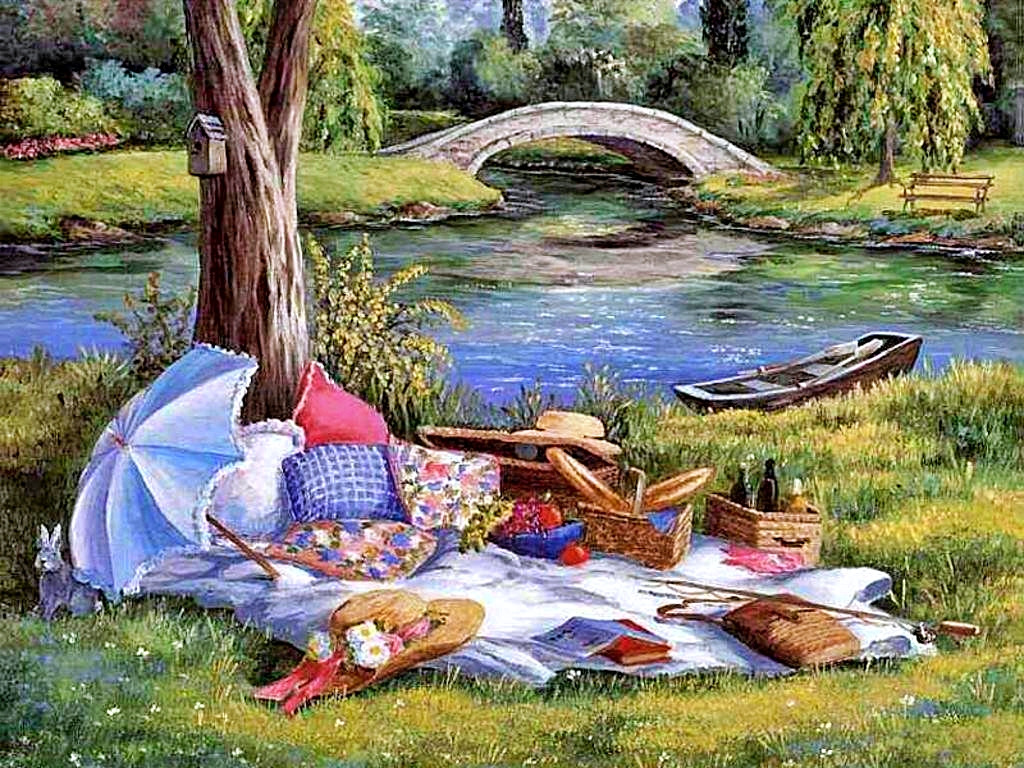 Picnic by the River jigsaw puzzle in Bridges puzzles on TheJigsawPuzzles.com