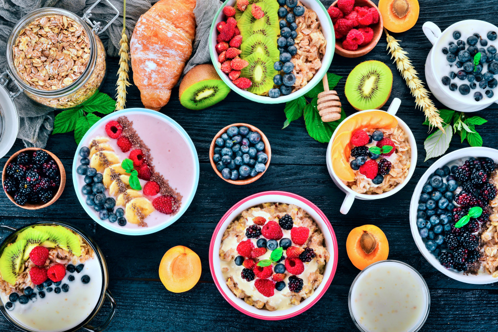 Variété de gruauons pour le petit-déjeuner jigsaw puzzle in Fruits & Légumes puzzles on TheJigsawPuzzles.com