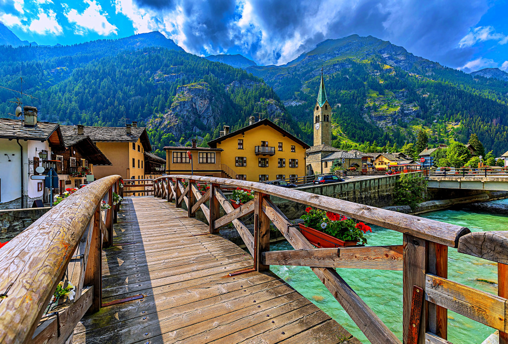 Pont en bois à Gressoney-Saint-Jean, Italie jigsaw puzzle in Ponts puzzles on TheJigsawPuzzles.com