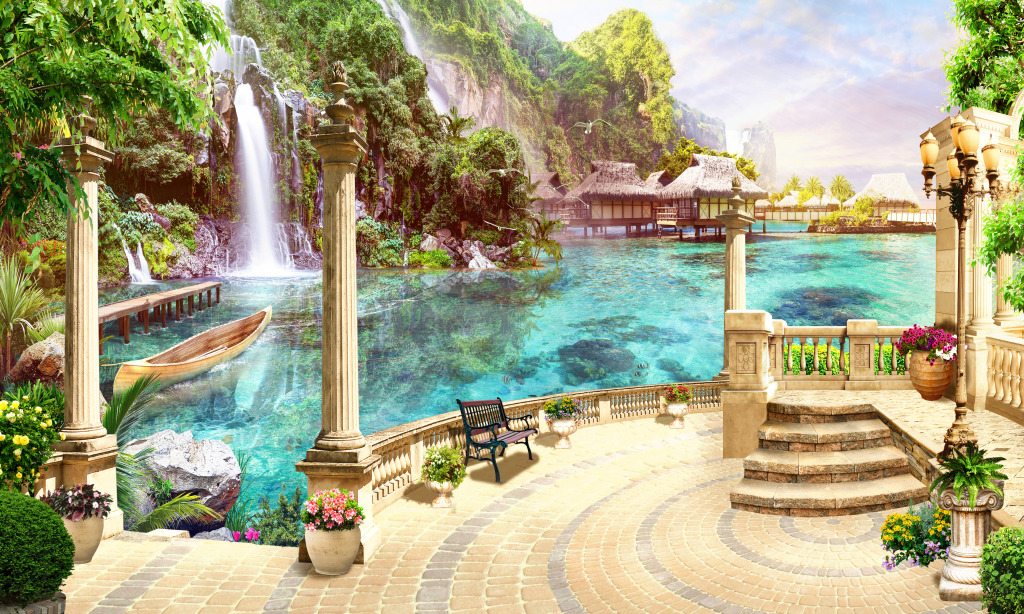 Complexe près de la cascade jigsaw puzzle in Chutes d'eau puzzles on TheJigsawPuzzles.com