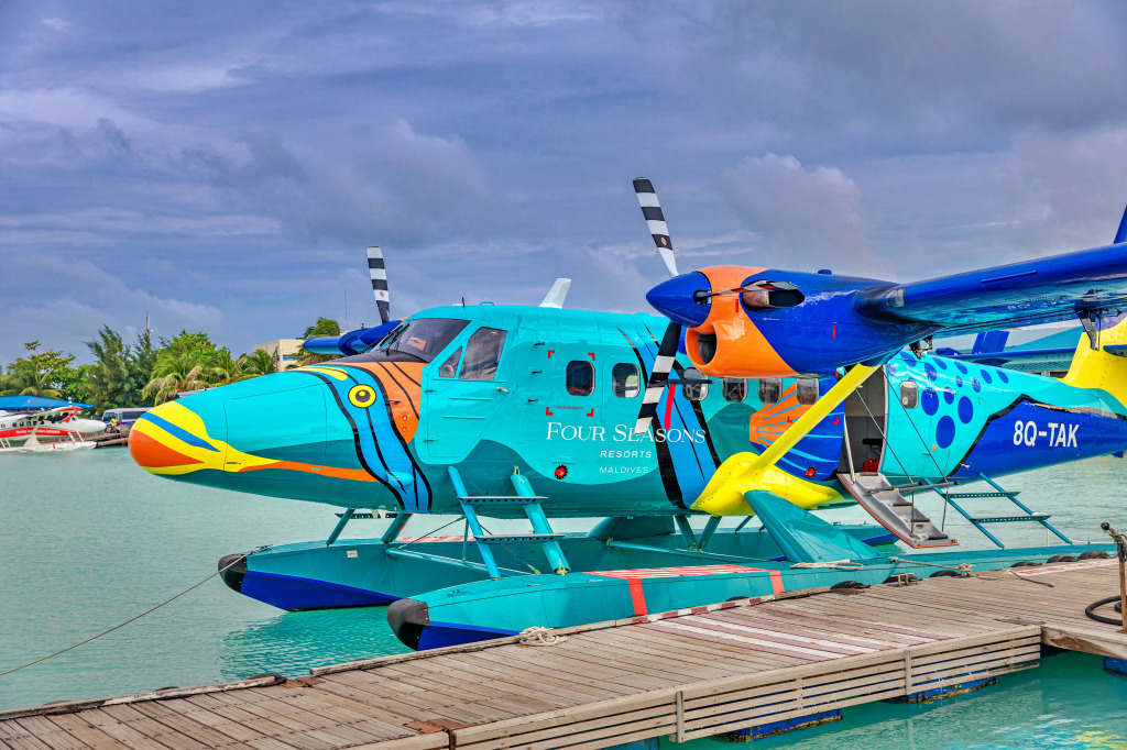 Colorful Seaplane in Male, Maldives jigsaw puzzle in Aviation puzzles on TheJigsawPuzzles.com
