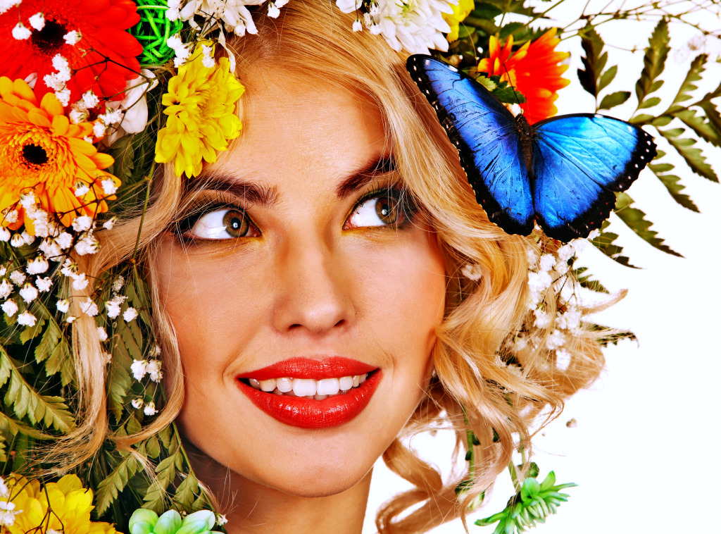 Portrait of a Beautiful Woman with a Butterfly jigsaw puzzle in People puzzles on TheJigsawPuzzles.com